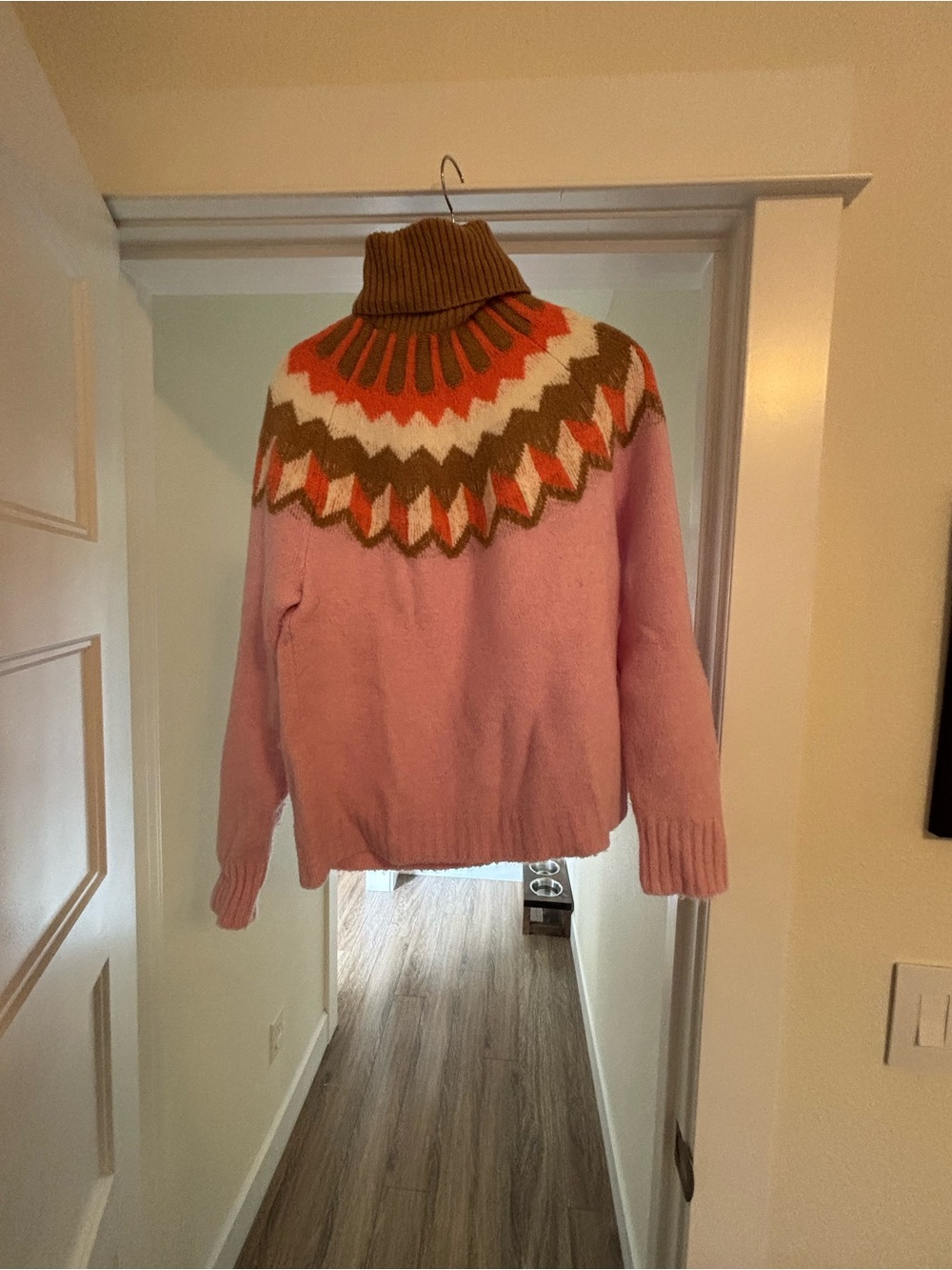 J. Crew Pink Turtleneck Sweater with Fair Isle Yoke